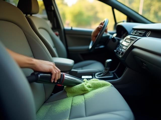 Pembersihan interior dengan vakum dan detailing dashboard
