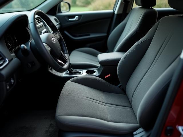 Kondisi interior mobil sedan sebelum pembersihan mendalam dengan debu dan noda